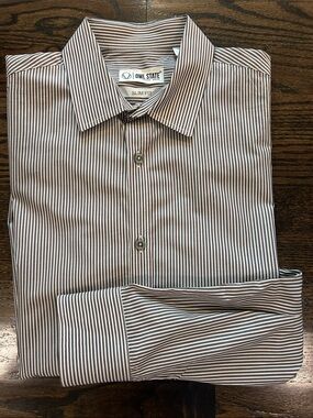 OWL STATE Slim Fit Brown and White Striped Dress Shirt